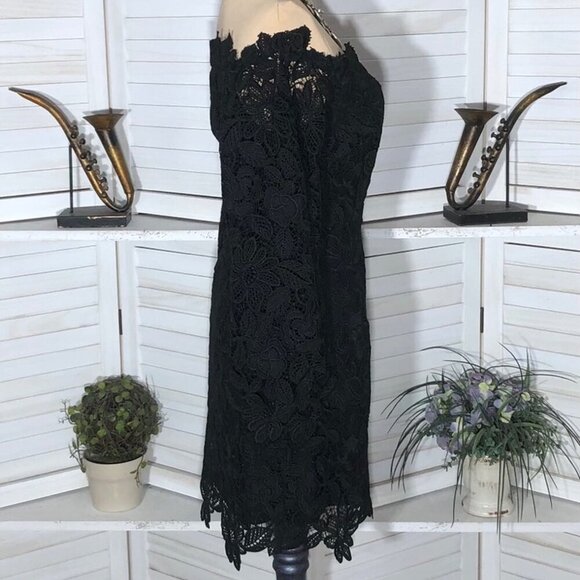 Free People Black Floral Lace Off Shoulder Dress Size 6 - Picture 5 of 13